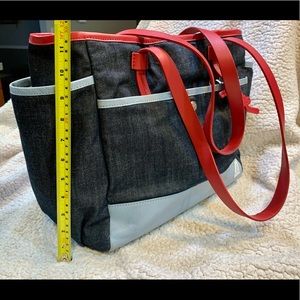 Ellen Degeneres denim and leather tote